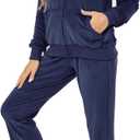 Velour Track Suits for Women Set Fall Sweatsuits 2 Piece (Blue, L)