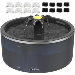 Cat Water Fountain with Dual Filtration System, 2.5L/84oz Pet Water Fountain for Cats Inside, Cat Fountain for Drinking with Ultra Quiet Pump(≤20dB)& LED Blue Light - for Pets Small Animals(8Filters)