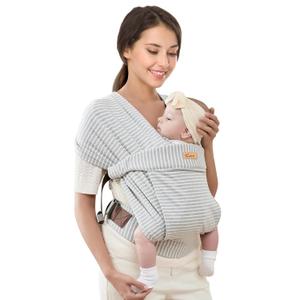 CUBY Baby Wraps Carrier, Skin-Friendly and Soft Cotton Front Newborn Carrier Wrap, One Size Fits All for Newborn Toddlers- Hands Free Baby Wearing Wrap for Travel Outdoor Gifts (Grey Stripe)