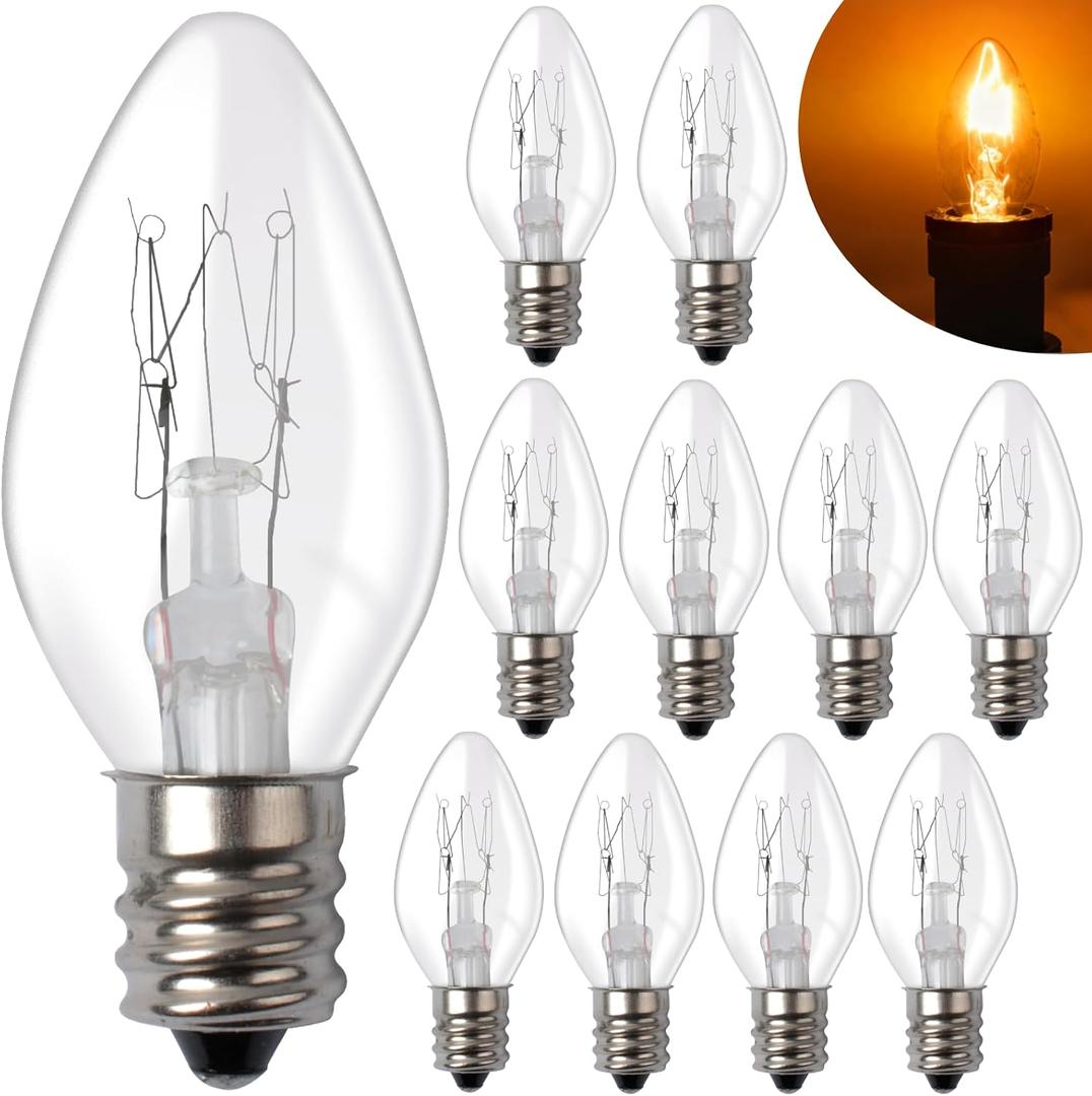 Poweka 15 Watt Light Bulbs Compatible with Scentsy - C7 Replacement Salt Lamp Bulb for Plug in Night Wax Warmer Diffuser 15W 120 Volt, E12 Candelabra Base 10 Packs