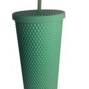 24Oz Studded Green Tumbler, Reusable Plastic Cup, with Lid and Straw, Studded Double Venti Cup, Water Bottle