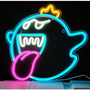 JOSEBRU King Boo The Ghost Face LED Neon Light Mario Lamp Acrylic Sign for Game Room Decor Gaming Light Accessory Gifts for Boy Room Decor (Ice Blue)