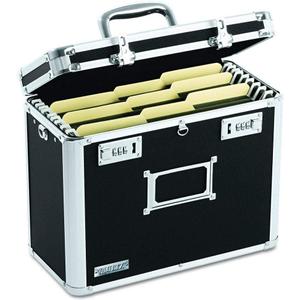 Vaultz File Organizer Storage Box - 14 x 7 x 12.19 Inch Letter Size, Portable Locking Storage Totes with Dual Combination Locks for Filing Office Documents - Black