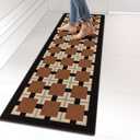 Ablecozy Kitchen Rugs and Mats, Washable Non-Skid Kitchen Mats for Floor, Large Runner Rugs for Kitchen Floor, Front of Sink, Hallway, Laundry Room, Red Square, 17"x32" (Caramel colored grid, 17"x60")
