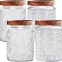 Vintage Glass Jars with Wooden Lids, 4 Pack 24 oz Airtight Glass Food Storage Containers Sets for the Kitchen, Sugar Coffee Candy Spice Cookie Tea Pasta