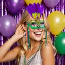 2 x Yukee Mardi Gras Mask W/Mardi Gras Beads Earrings Accessories for Women, Feathers Mardi-Gras Masks Masquerade Mask W/Mardi-Gras Beads Necklaces Fleur De Lis Earrings Jewelry for Carnival Party Parade