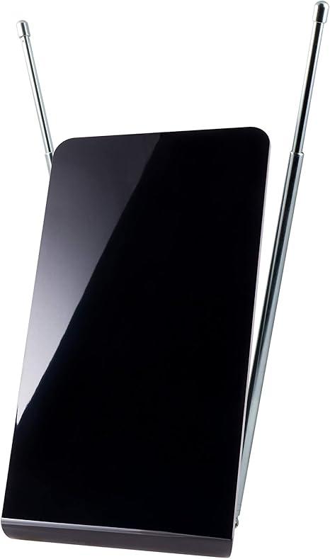 GE Flat Panel Indoor HD Digital TV Antenna, Long Range Smart TV Antenna, Supports 4K 1080P HD Smart TV VHF UHF, Extendable Dipole Rabbit Ears, Adjustable Stand, 5ft Coax HDTV Cable