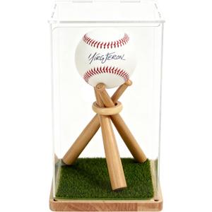 Baseball Display Case with Wood Stand & Grass Pad - Acrylic Collector Box for Signed Baseballs Featuring Bat-Shaped Supports Man Cave Sports Decor