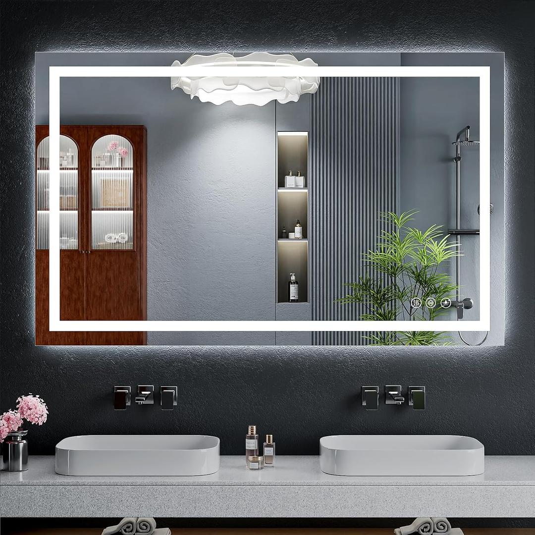 48"x30" LED Bathroom Mirror with Lights, Backlit + Front Lit with CRI>90, Lighted Mirror for Bathroom, Anti-Fog, Dimmable Brightness, 3 Colors, Memory Function, Shatterproof Tempered Glass