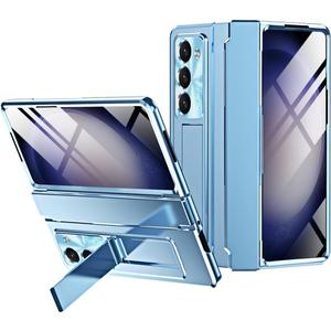 Miimall for Samsung Fold 6 Case with Hidden Kickstand, Hinge Protection Scratch Resistant Ultra Thin and Slim Anti-Drop Comfortable Grip Cover for Z Fold 6, Blue