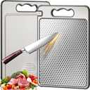 Titanium Cutting Board Double Sided 14.49.8,Titanium/Wheat Straw Non Toxic Lightweight Chopping Board for Kitchen,Separately Handle Meat and Vegetable,Scratch Resistant Mesh Design,Dishwasher Safe