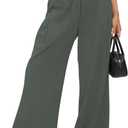 Wide Leg Slacks Pants for Women Pull on High Waisted Business Trousers with 3 Pockets for Casual Office Wear (Gray, XL)
