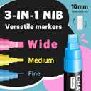 Window Chalk Markers for Glass Washable, 10 Colors Jumbo Liquid Chalk Marker with 10mm 3 in 1 Nib Thick Wide Tips, Big Chalkboard Markers, Car Paint Pen for Auto, Bistro, Mirror, Poster, Blackboards