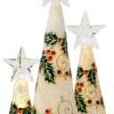 Red Co. Glass Christmas Tree Figurine Ornaments with LED Lights, Light-Up Holiday Season Dcor  Holly Berry in Silver  Set of 3 Sizes, 11 Inch, 9.5 Inch and 8 Inch