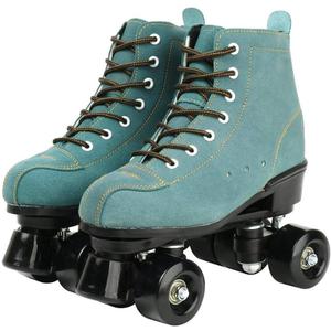 XUDREZ Cowhide Roller Skates for Women and Men High-Top Shoes Double-Row Design,Adjustable Classic Premium Roller Skates (Blue,9)