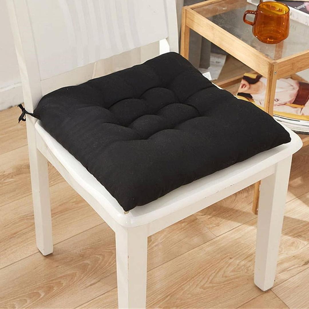 Square Chair Seat Pad 15x15 Inches Home Decor, Seat Cushion with Rope, Super Soft Thick Chair Cushions for Dining Room, Comfortable Plush Floor Cushions for Patio Sofa Chairs Cover (Black)