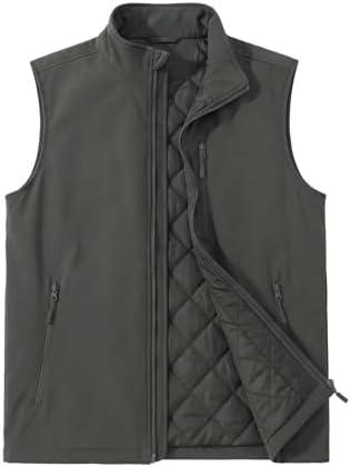 ASPO Men's Windproof Warm Golf Vest Outerwear with 6 Pockets Waterproof Winter Softshell Sleeveless Puffer Jacket for Hiking xxl