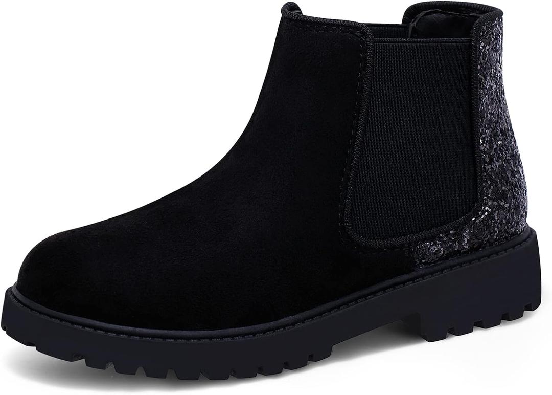 Harvest Land Girl Boots Kids Ankle Boots Warm Side Zipper Low Heel Short Booties Winter Anti-Slip Outdoor Shoes for Little Kids/Big Kids (Black)