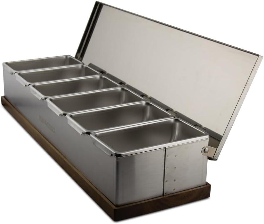 6 Slot Condiment Carrier, Stainless Steel Holders, Silicone Lids, and Gel Packs - Portable and Versatile for Outdoor BBQs and Parties
