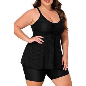 Summer Mae Plus Size Swimsuit for Women Tankini Two Piece Bathing Suit with Capris Pockets Short High Waist Swimwear 22W