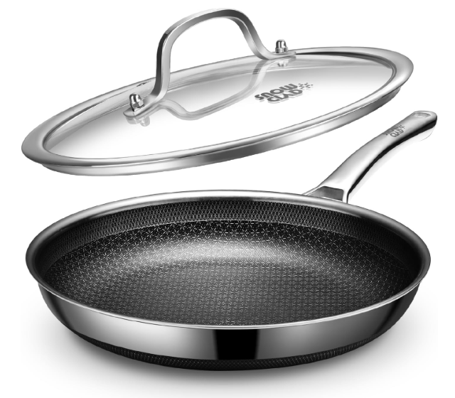 Yonida Non Stick Frying Pans, 12inch with Lid, Hybrid Frying Pans Nonstick Upgrade,non stick Skillets Stainless Steel, Dishwasher & OvenSafe, Induction Compatible Cooking Pan, PFOA Free Cookware