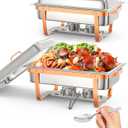GarveeHome Chafing Dish Buffet Set, 8QT 2 Pack, Rectangle Chafing Dishes for Buffet w/Lid Holder, Stainless Steel Chafer Food Warmers Servers for Kitchen Party Banquet Dining, Rose Gold