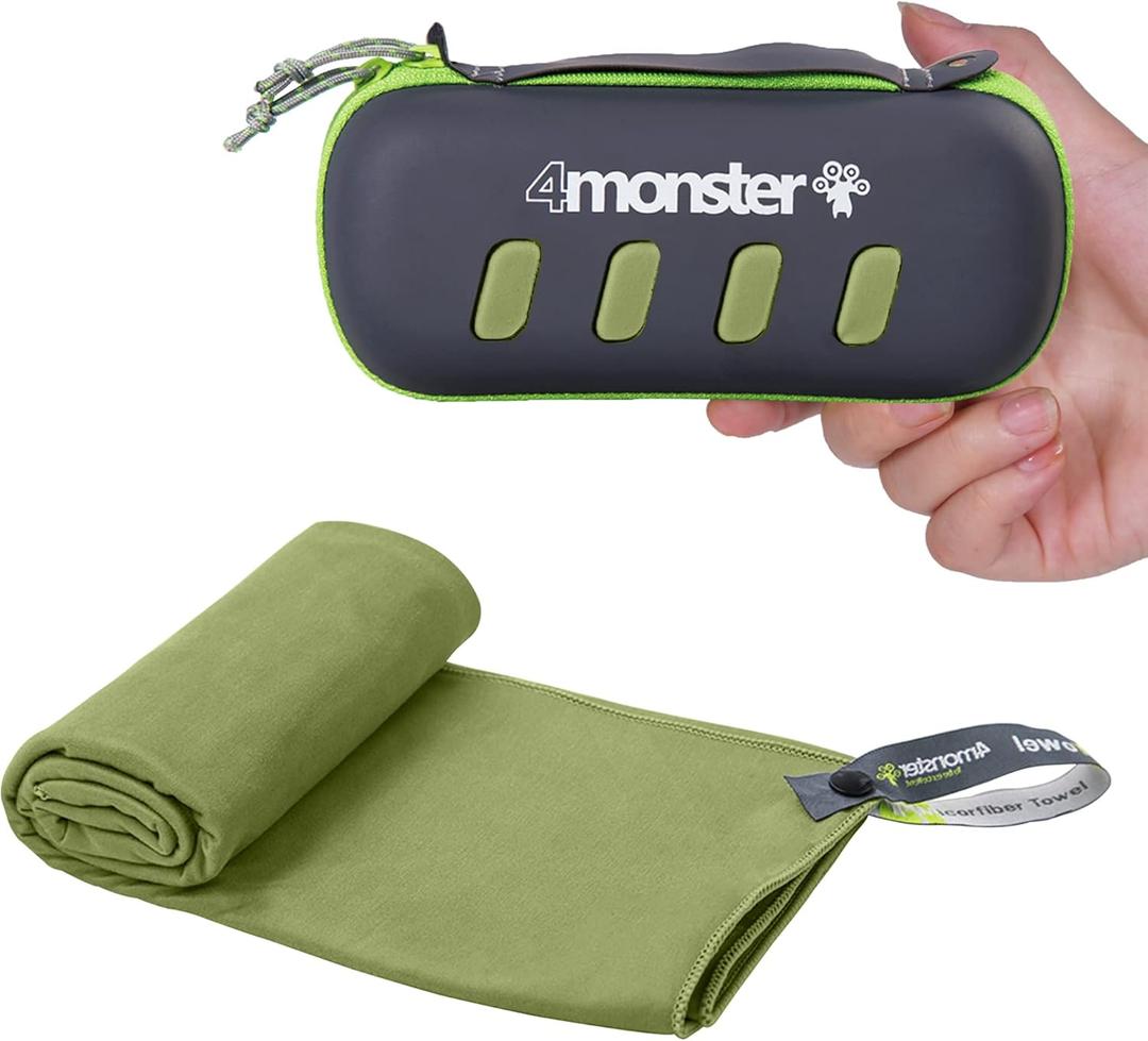 4Monster Camping Towel Super Absorbent-Quick Dry Microfiber Towel Ultra Compact & Soft-Travel Towel Lightweight for Backpacking,Hiking,Gym,Beach,Swimming,Yoga (48.00" x 24.00", Army Green)
