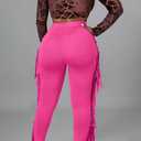 Choichic Women's Casual High Waist Fringed Pants With Elastic Waist - Bodycon Tassels Side Long Jogger Sweatpant (Pink, S)