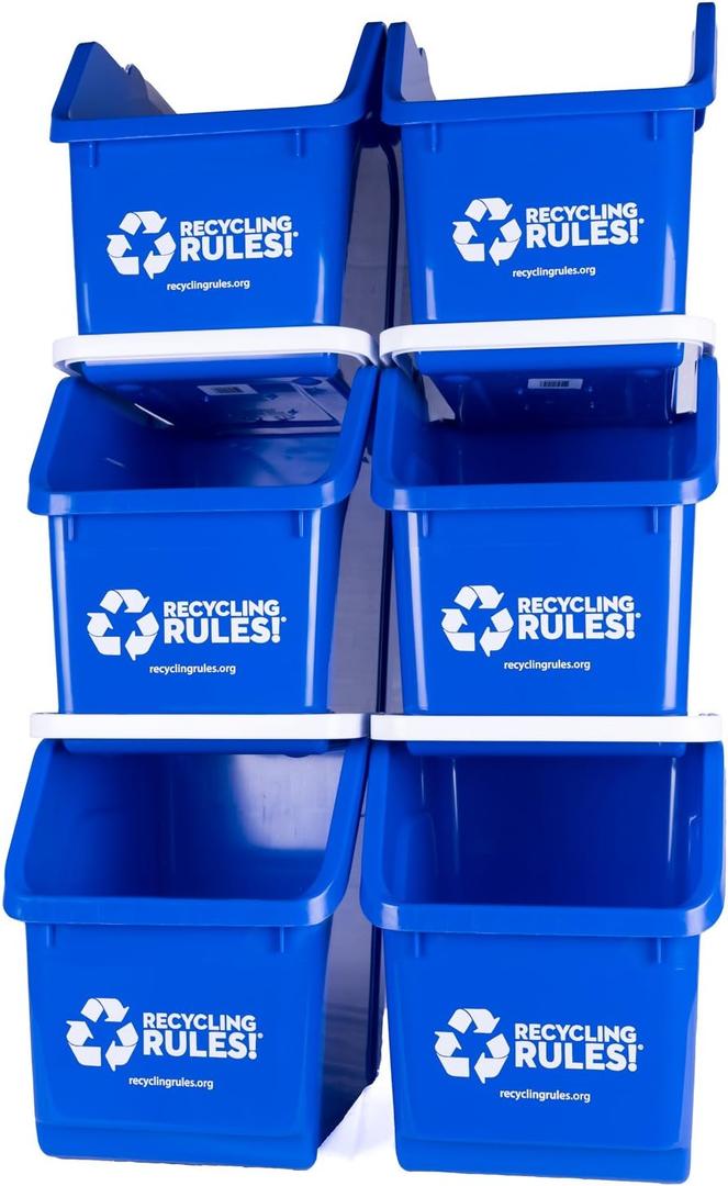 6 Gallon Stackable Recycling Bin Container in Blue, Eco-Friendly BPA-Free Handy Recycler with Handle, 6-Pack (6-pack)