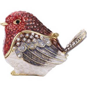 Hand Painted Trinket Box for Home Decor Accents, Enamel Hinged Jewelry Box for Bookshelf Office Table Desk Decoration, Classical Figurine Collectible Keepsake Animal Sculptures (Robin Bird)