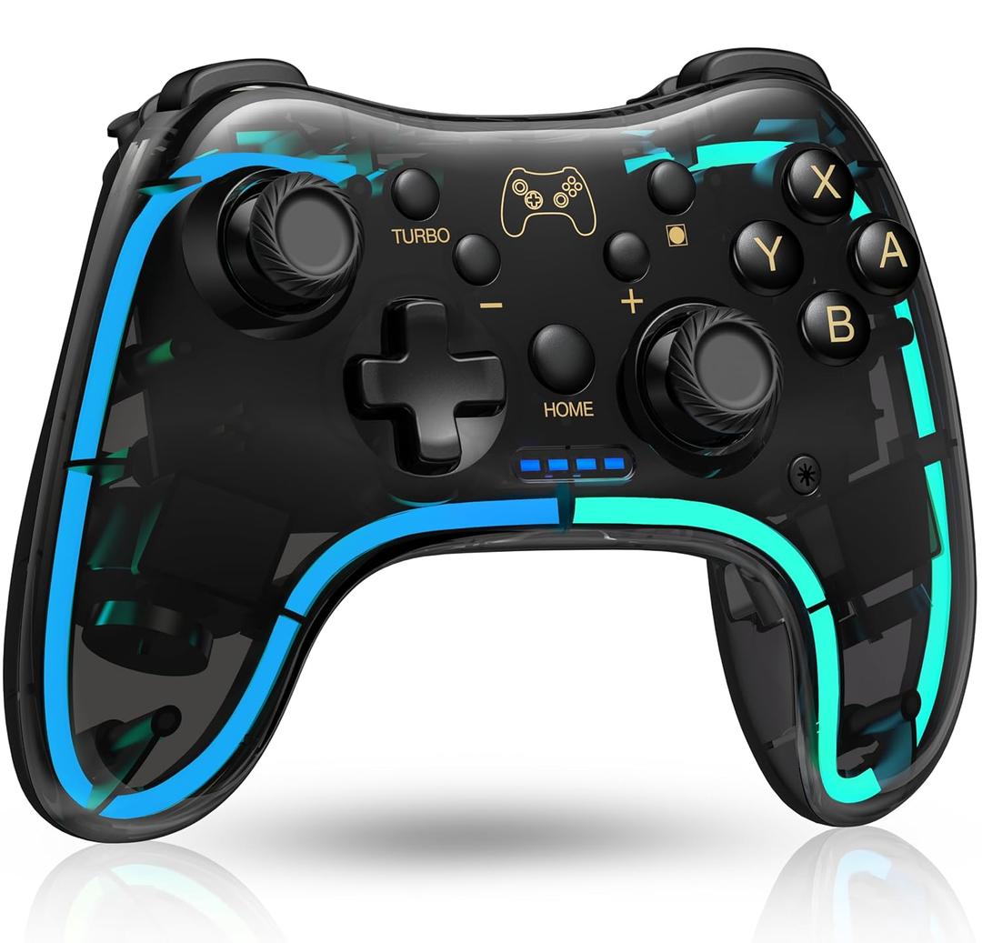 ELISWEEN Switch Controller for Nintendo Switch/Switch 2/OLED/Lite, Replacement for Nintendo Switch Pro Controller Support PC & Android/iOS with Cool Light, Wireless Switch Controller with Turbo,Vibration (Dark Brown Light)