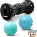 Tumaz Massage Ball & Foot Roller 3-in-1 Set with Spiky Ball, Lacrosse Ball, Massage Roller - Ergonomic Design to Relieve Plantar Fasciitis, Foot Massager for Deep and Superficial Muscle Pain (Diamond(black) 3-piece Set)