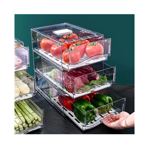 Diskary Fridge Organizer, Stackable Refrigerator Organizer Bins, Reusable Food Storage Containers, Fridge Drawer Organizer in Home Kitchen, Barbecue Shop, Restaurant, BPA-Free (2 Drawers, Large)