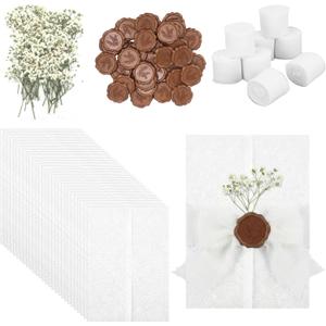 50 Sets Wedding Invitation Kit, Include Pre Vellum Jackets for 5x7 Invitations,Wax Seal Stickers,Dried Flowers and Chiffon Silk Ribbons, Wedding Invitation Accessories for Craft DIY,Silver