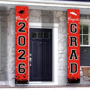 2026 Graduation Decorations, Graduation Banner Class of 2026, Hanging Congratulations/Congrats Grad Banner for Door and Porch, Party Decor - Red