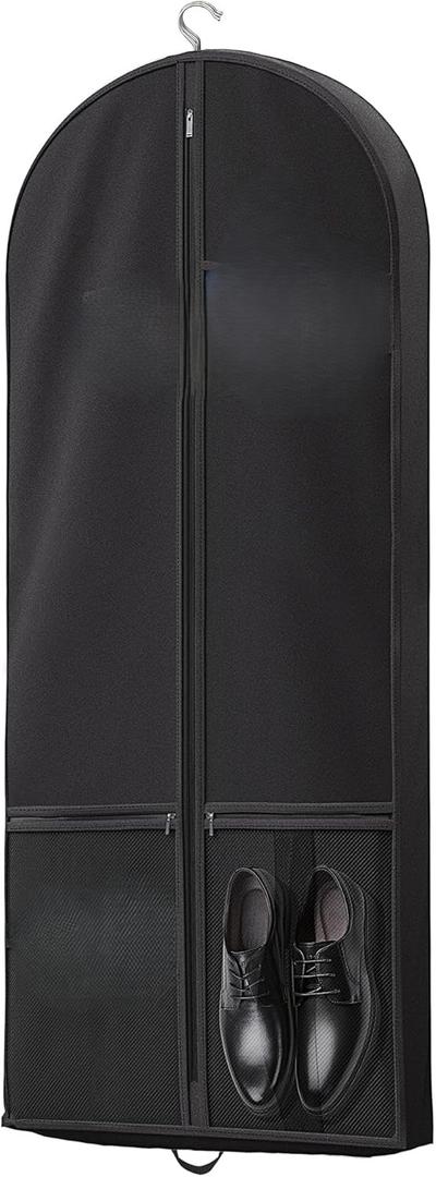 Travel Garment Bag Cover for Airplane, Car, Everyday Use-Heavy-Duty, Lightweight, Water-Resistant, Perfect for Suits, Dresses, or Uniforms, 57” Length, Black, One Size