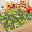Car Rug Play Mat 2.6x5 Feet, Car Road Rug for Kids City Road Map Carpet Educational Learning Play Carpet Kids Play Rugs for Playroom Classroom Bedroom