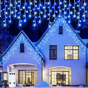 Aurelema 66 Ft 640 LED Christmas Lights Outdoor Extra Long 8 Modes Waterproof Icicle Lights with 120 Drops Fairy String Hanging Light Decor with Remote for Xmas Wedding Indoor Outdoor Blue