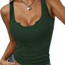 Women Tank Tops Sleeveless Shirt Basic Notched Scoop Neck Ribbed (Green, L)