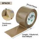 BOMEI PACK 3 inch Brown Packing Tape, 6 Refills Rolls Wide Packaging Tape for Moving, Shipping and Storage, 2.4 Mil x 110 Yards