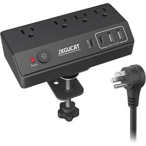 Desk Clamp Power Strip with PD 20W USB C, JXGUCAT Removable Fast Charging Desktop Edge Power Strip Surge Protector, 10 ft Extension Cord Flat Plug with 4 Outlet 4 USB Ports, Fit 1.8" Tabletop Edge