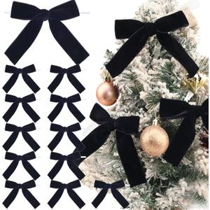 Velvet Bows Christmas Bows Twist Tie Bows 12 PCS Premade Bows for Christmas Tree, Wreaths, Gift Basket, Spring Decor, Gift Wrapping, Swag, Wedding (Black)