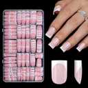 300Pcs Sharp Square French Tip Press On Nails-Anyos Gel Nail Tips Short, No File Need Tips Pre-Designed, Fake Nails for Nail Art DIY 15Sizes(Pink)