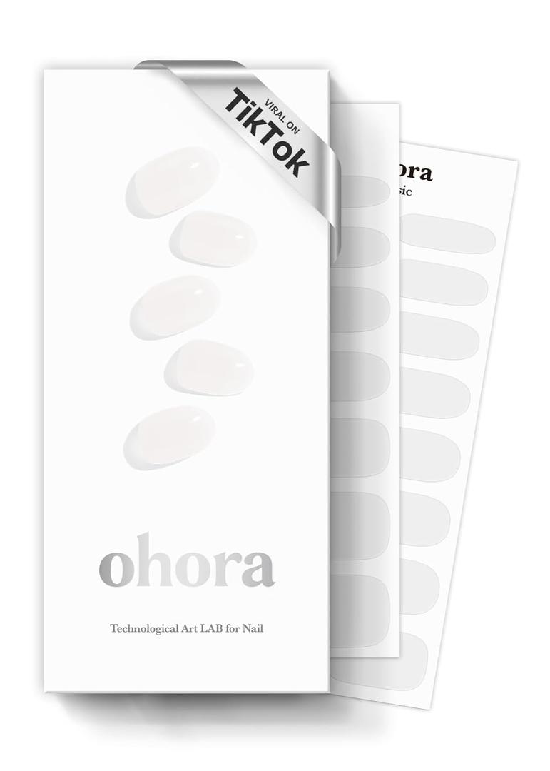 Ohora Semi Cured Gel Nail Strips (N Bare Crystal) - Works with Any Lamps, Salon-Quality, Long Lasting, Easy to Apply & Remove - Includes 2 Prep Pads, Nail File & Wooden Stick