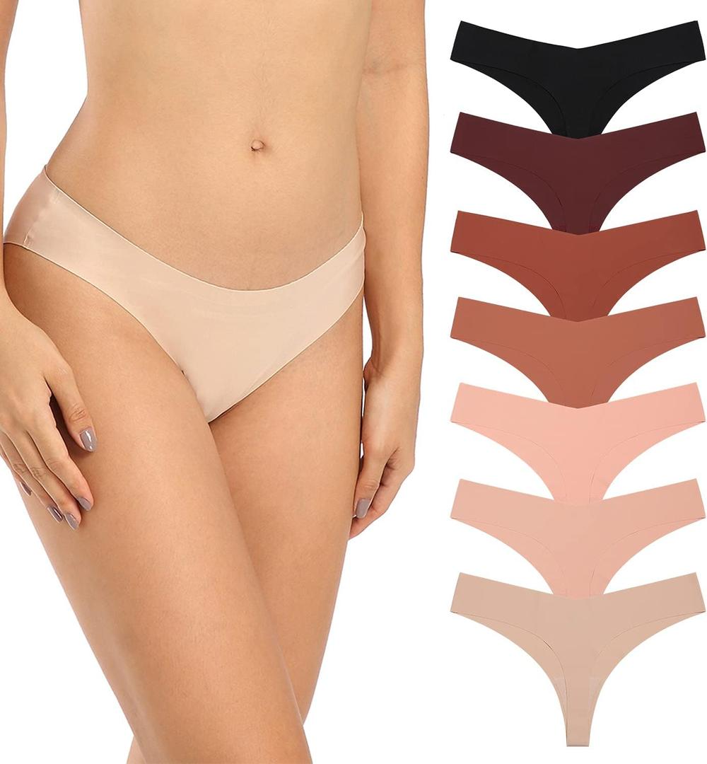 SHARICCA Women No Show Seamless Underwear Thong Invisible Soft Panties Multi Pack (Small, (7 Pack) Daily Beige)