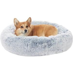 Bedfolks Calming Donut Dog Bed, 30 Inches Round Fluffy Dog Beds for Medium Dogs, Anti-Anxiety Plush Dog Bed, Machine Washable Pet Bed (Light Blue, Medium)