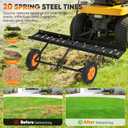 AugFir 48-Inch Tow Behind Dethatcher, Pull Behind Lawn Dethatcher with 20 Spring Steel Tines, Lawn Sweeper Garden Aerator Grass Tractor Rake, Adjustable Hitch Riding Lawn Mower Tractor Attachment