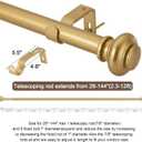 Gold Curtain Rods for Windows 72 to 144 Inches Adjustable Decorative 1 Inch Diameter Single Window Curtain Rod Set with Classic Finials, Gold Finishing