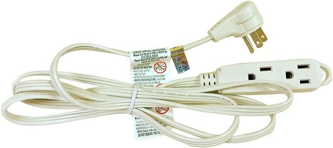 Royal Designs Flat Plug Extension Cord for Indoor & Outdoor, 6 ft Long, White, 3 Outlet Prong Grounded Wire UL Listed