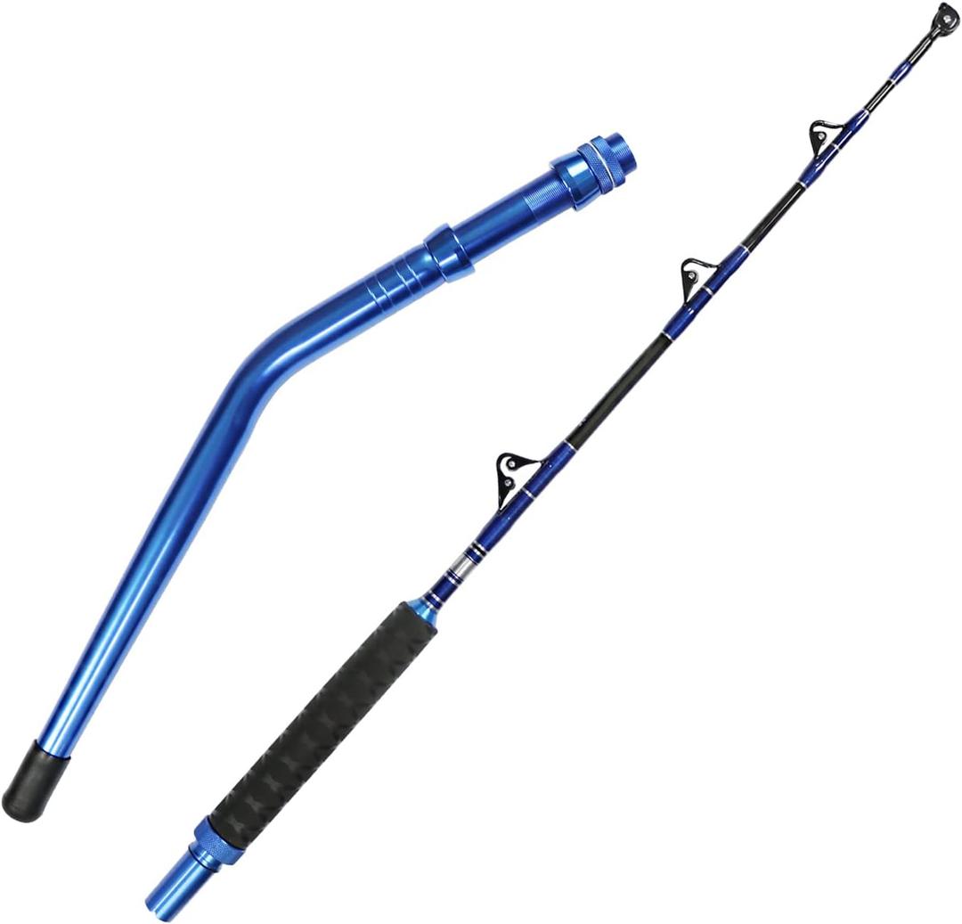 Fiblink 2-Piece Saltwater Offshore Heavy Bent/Straight Butt Trolling Rod Fishing Roller Rod Conventional Boat Deep Sea Fishing Pole (5'1"/5'6"/6'/6'6",30-50lb/50-80lb/80-120lb)
